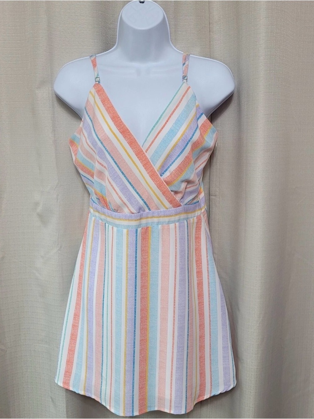 Sadie and Sage Multi-Color Pastel Stripe Summer Dress - Spaghetti Strap Medium